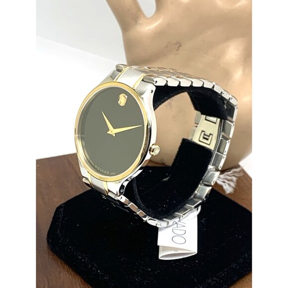 Movado Men's Watch 0607284 Serio Black Dial Swiss Quartz Two Tone Steel 38mm - Picture 14 of 14